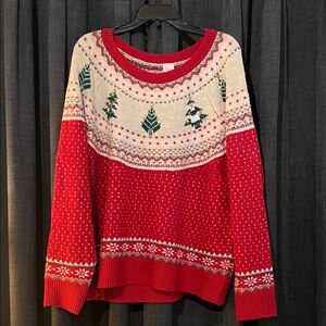 Holiday Time Festive Red and Cream Sweater